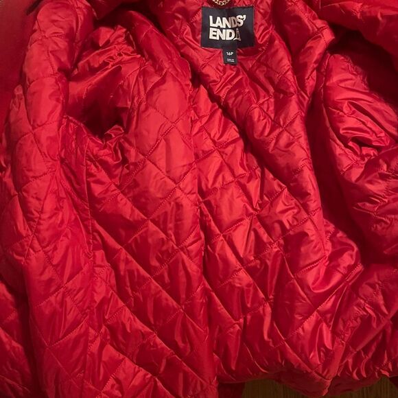 Lands End Woman’s Red Wool Zip Front Coat High Collar Sz 16P - Picture 5 of 8